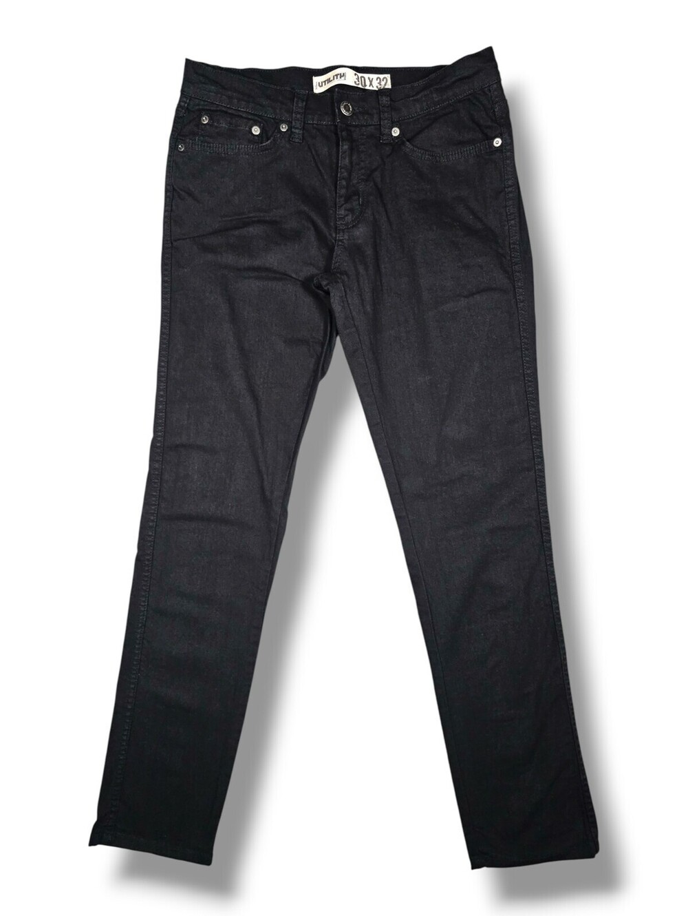 Utility Black Slim Straight Jeans Y2K Emo Punk Goth Scene 2000s Streetwear 30x32